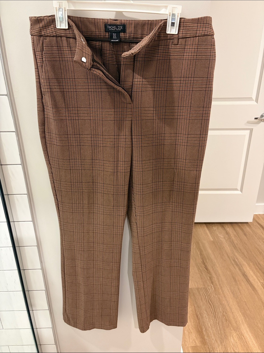 Rachel Zoe Tan Plaid Straight-Leg Trousers